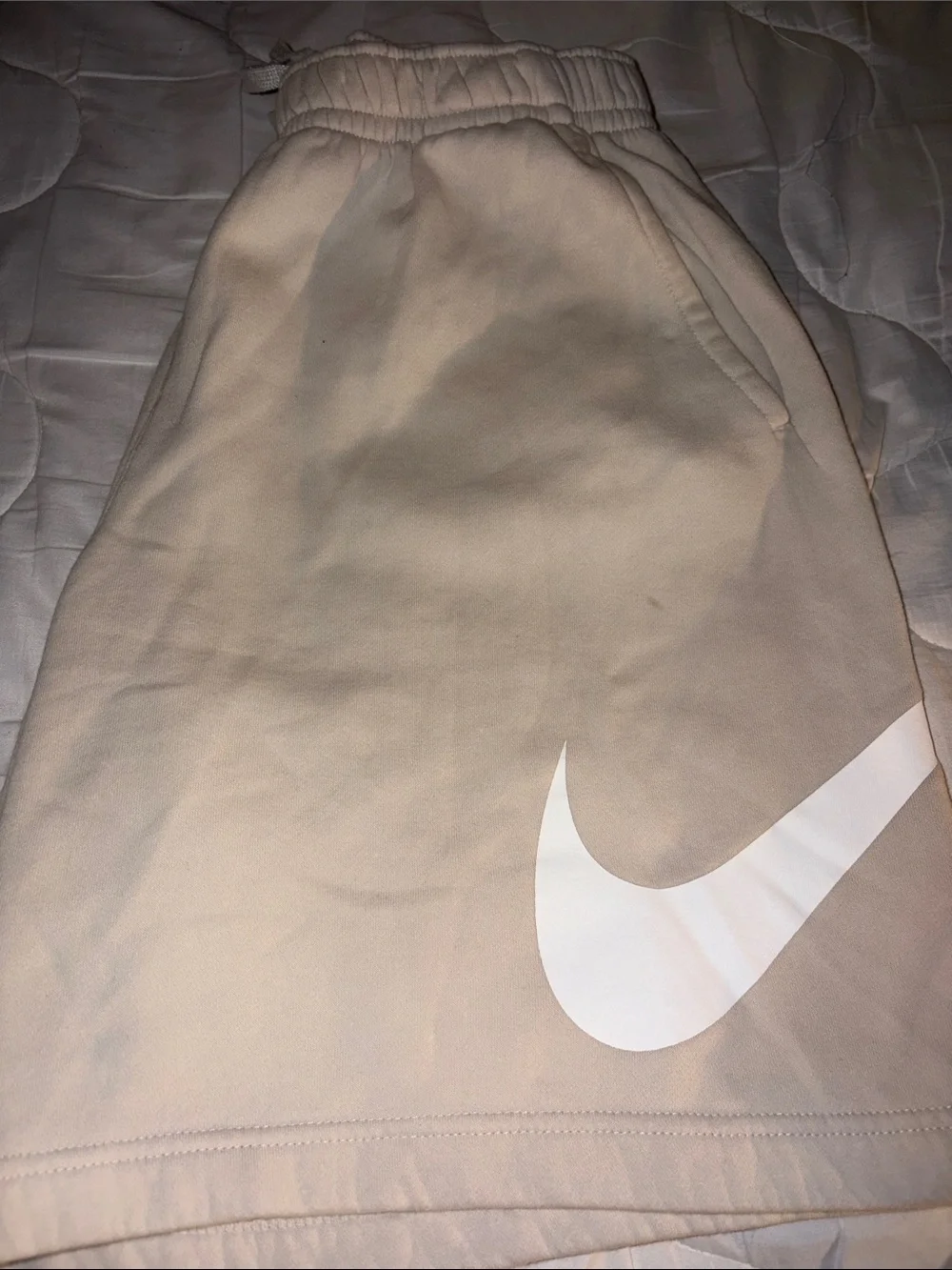 Nike Beige Mens Athletic Shorts with White Swoosh